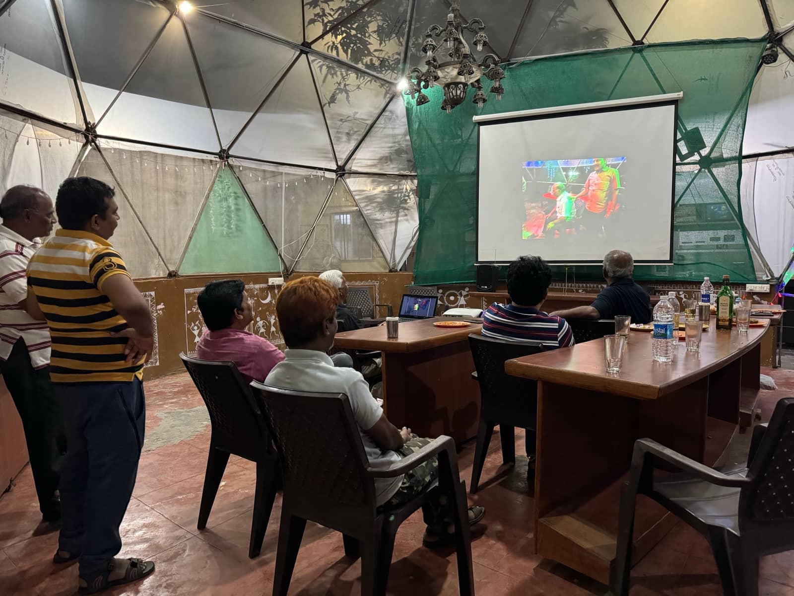 Outdoor screen and entertainment at Srushti Farm House